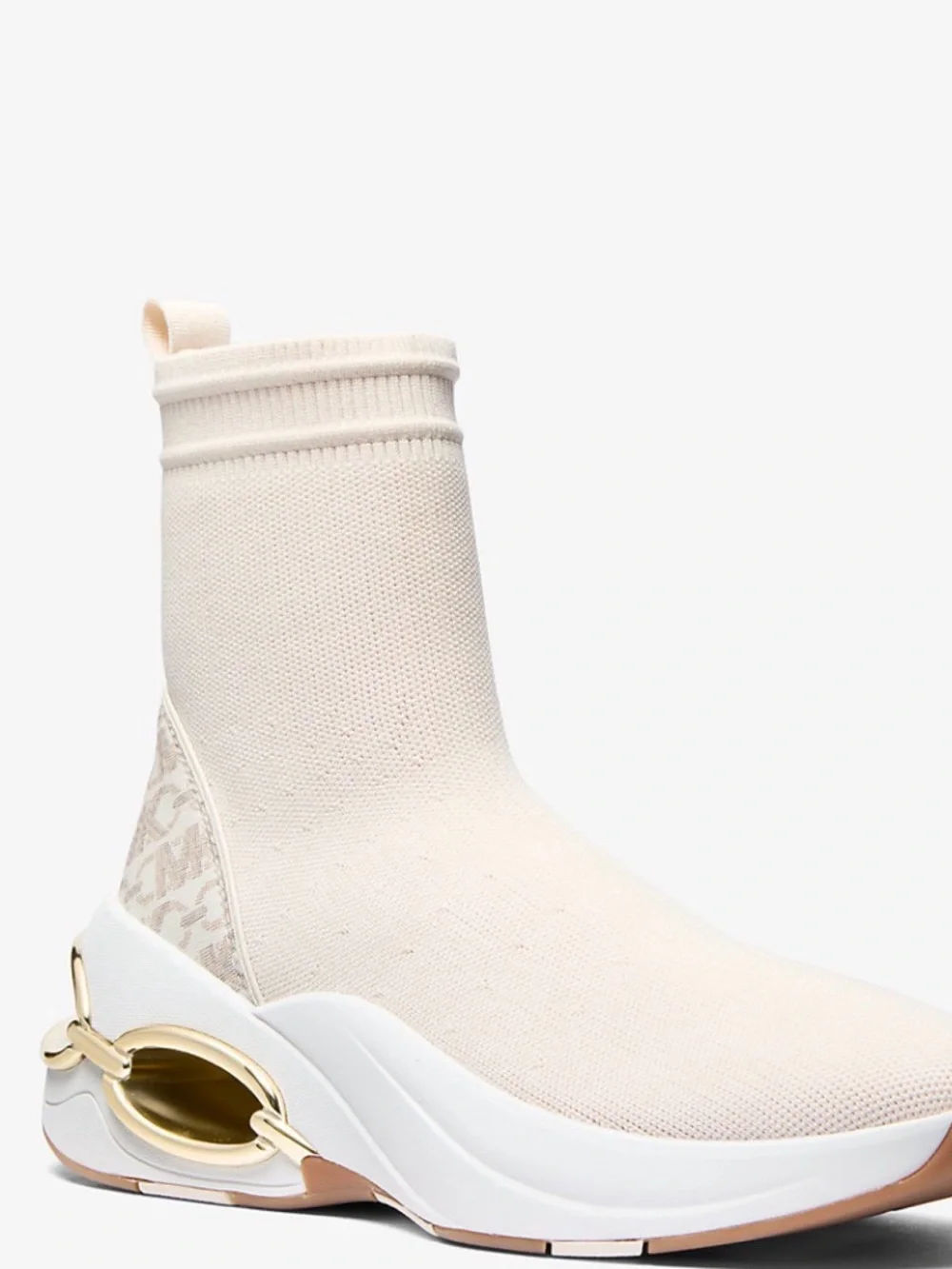 Michael Kors Cream Knit Sock Bootie with Gold Ring Detail - Picture 7 of 9
